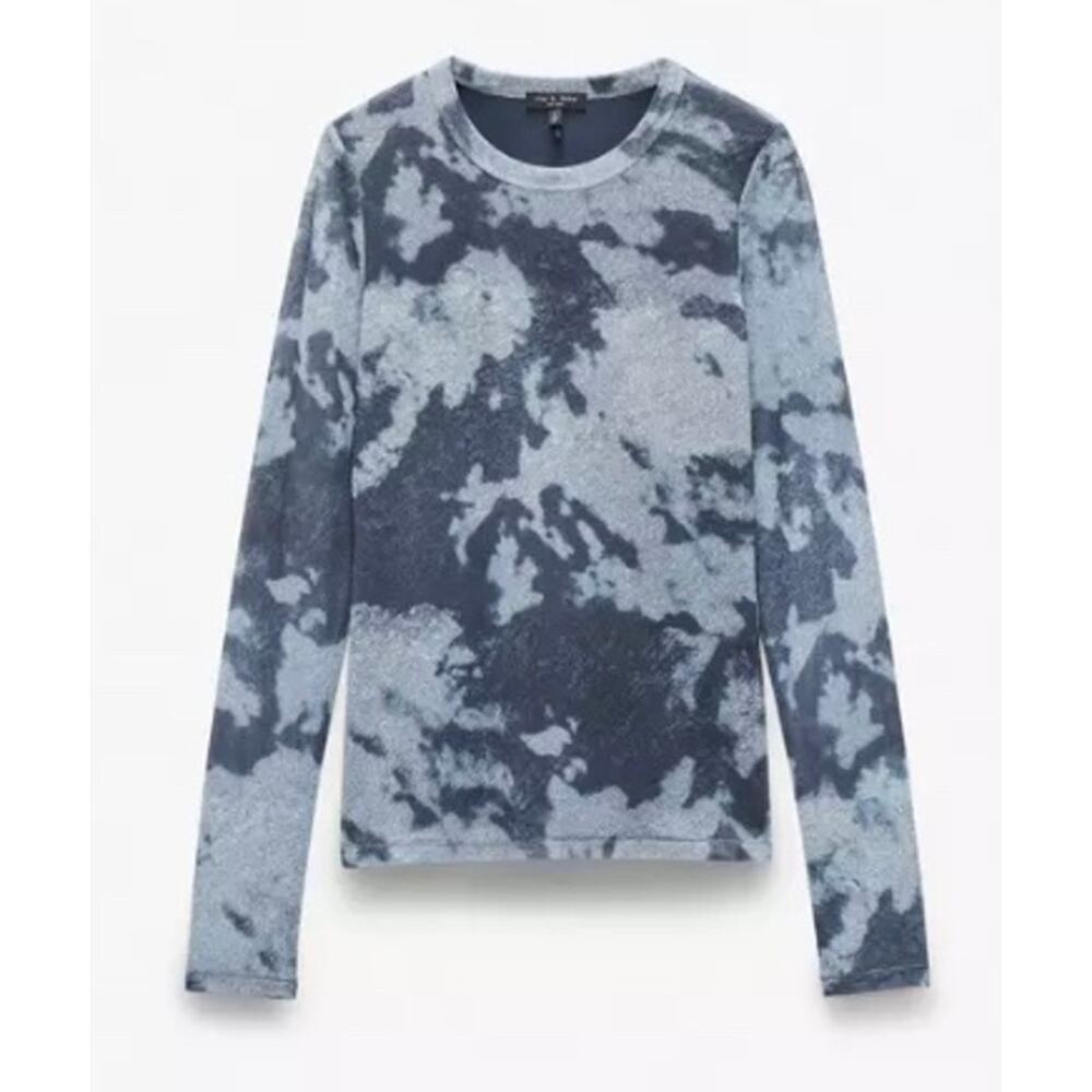 Rag & Bone Yana Printed Mesh Tee Silver Multi Long Sleeve XXS NWT - Picture 5 of 13